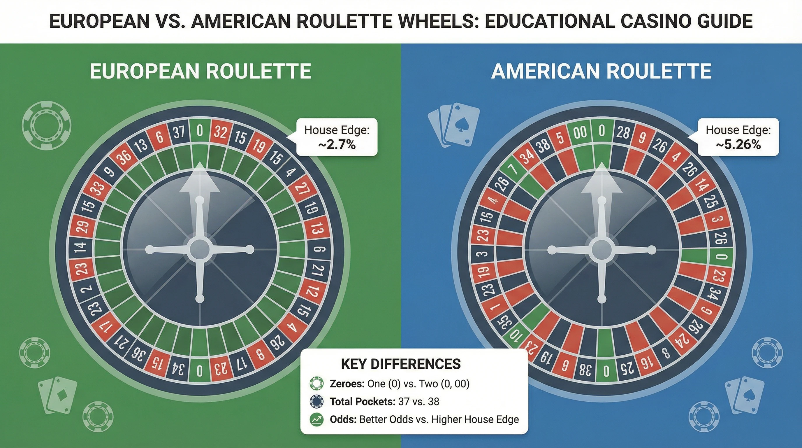 Diferentes tipos de roleta - europeia, americana e francesa